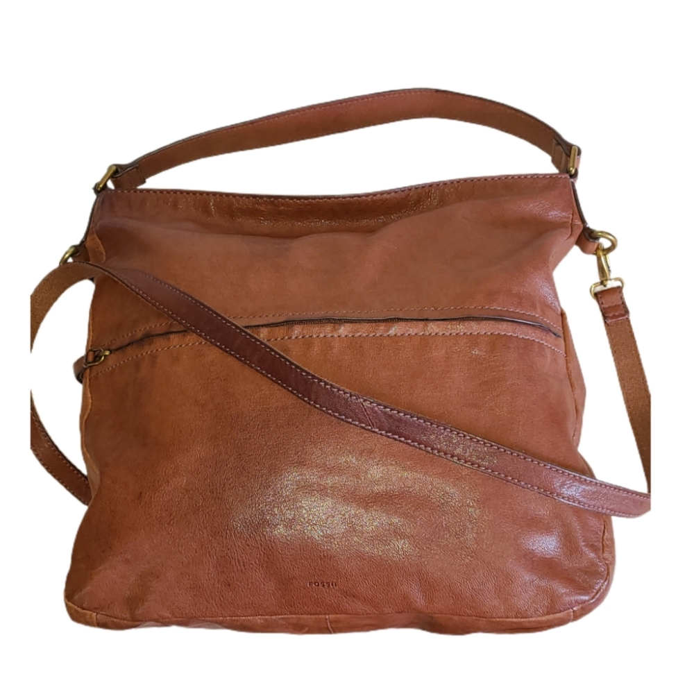 VINTAGE FOSSIL EX-LARGE CARMEL LEATHER TOTE BAG - Picture 7 of 10